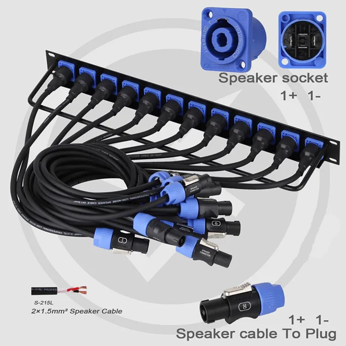 

2*1.5mm² 1 meter cable XLR 1U 8/12/16 Jumper Rack Audio Console Mixer 1 Meter Ohm Small Square Socket Speaker Wire Jumper Board