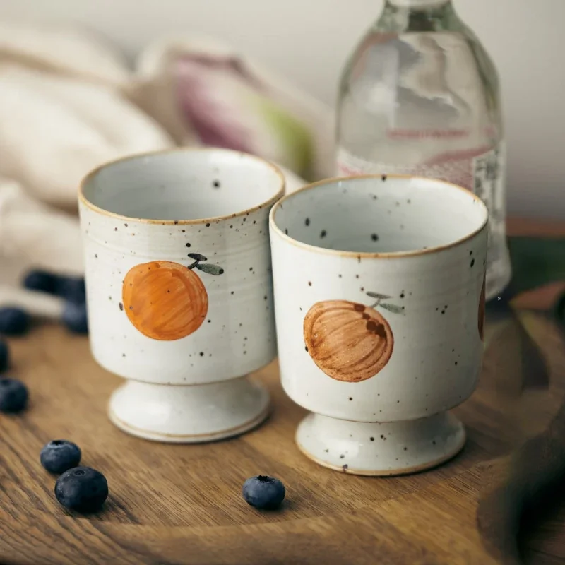 Vintage Rustic Clay Coffee Mug - High Foot Latte Cup, Afternoon Tea Glass, Unique Ceramic Drinkware for Coffee Lovers