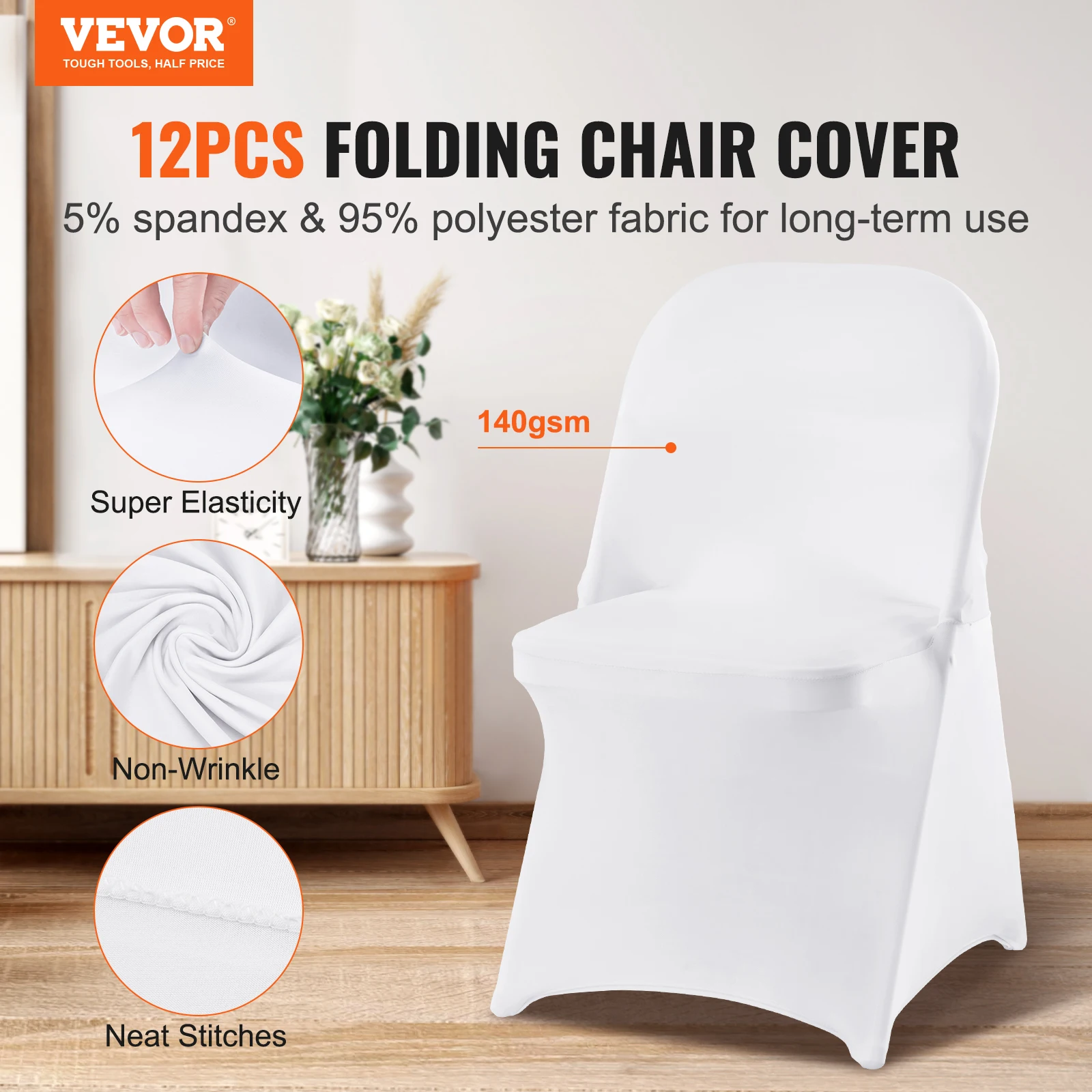 VEVOR White Stretch Spandex Chair Covers 12/30 PCS,Universal Washable Slipcovers Protector,for Wedding Dining Room Banquet Event