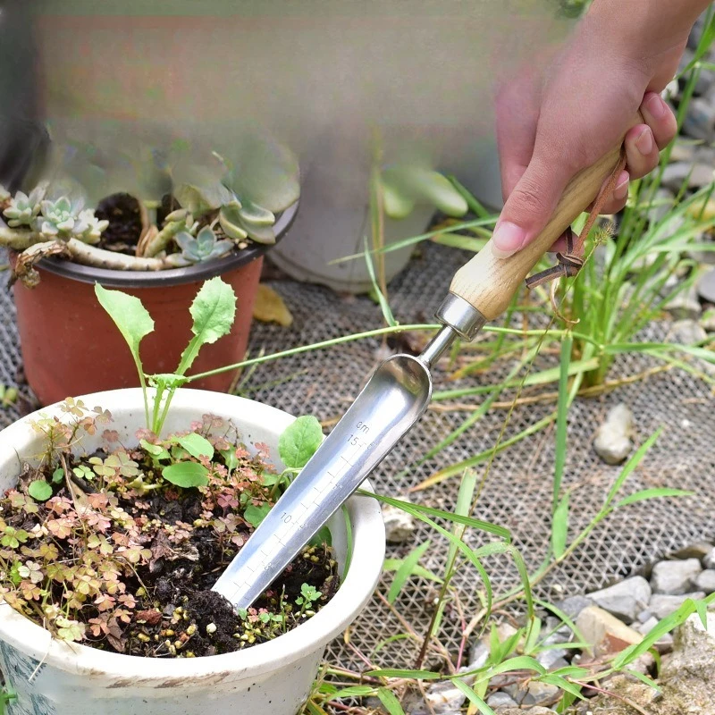 Stainless Steel Multifunctional Gardening Shovel with Scale Planting Measurement Digging Wild Vegetables Home Garden Tools