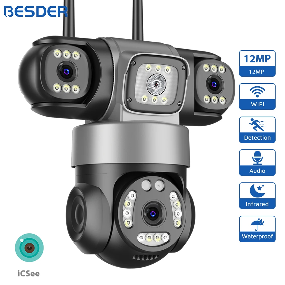 BESDER 15MP WiFi IP Camera PTZ Three Screens Outdoor CCTV Security Surveillance Camera Night Vision Monitor 3D Space iCSee App
