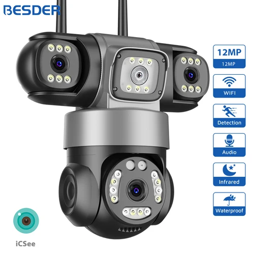 BESDER 15MP WiFi cámara IP PTZ tres pantallas al aire libre CCTV cámara de vigilancia de seguridad Monitor de visión nocturna 3D espacio iCSee App