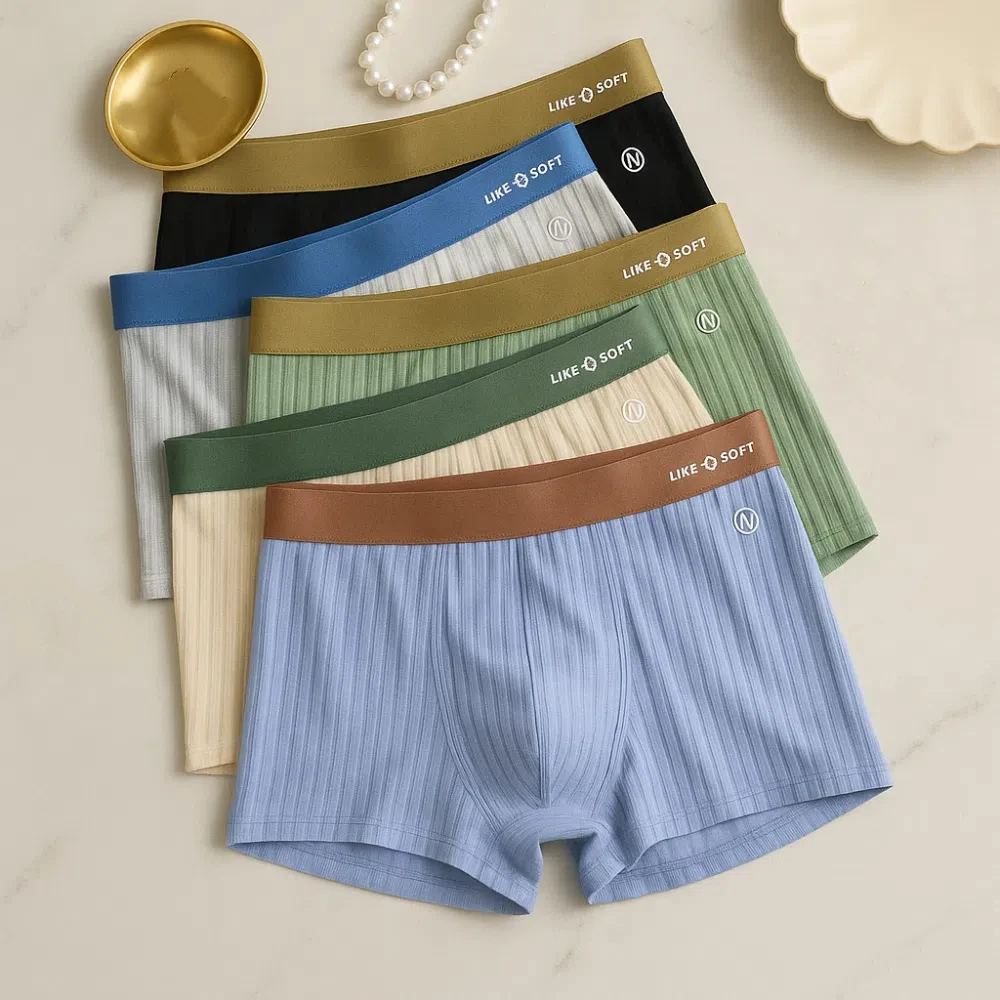 5Pcs Breathable Traceless Men's Flat Panties Ice Silk Underpants Shorts Boxers Lingerie Mid Waist Underwear for Man Travel