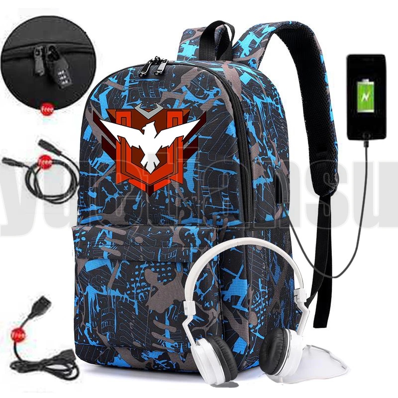 Game Free Fire Garena Roupa Angelical USB Charging Backpack Women Travel Bags School Bags for Teenage Girls High Quality Bookbag