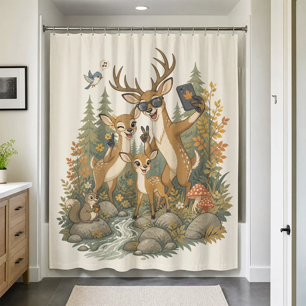 Highly Detailed Woodland Deer Forest Waterproof Shower Curtain Liner Cute Bathroom Decor Tapestry Nature Shower Curtain for Home