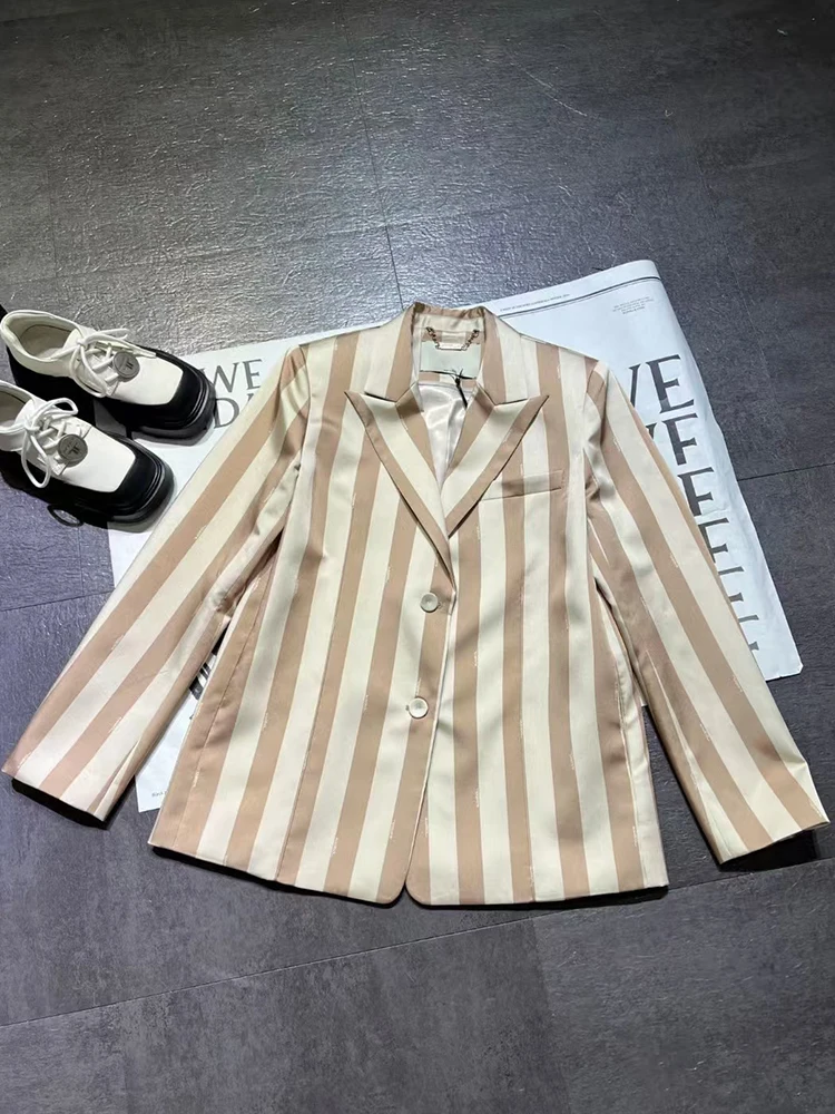 

Designer retro vertical striped lapel baggy suit Jacket 2024 Fall women's new fashion all-match straight-leg jacket