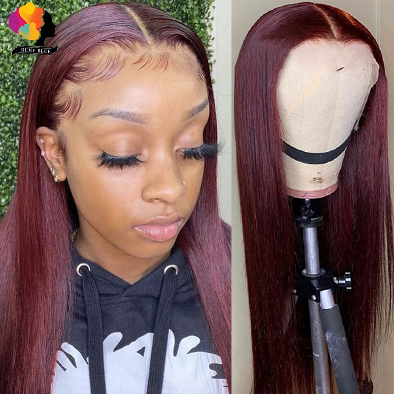 

Burgundy 99J Human Hair 13X6 Lace Frontal Wigs for Black Women Preuvian Straight 13X4 Lace Front Human Hair Wig Pre-Plucked