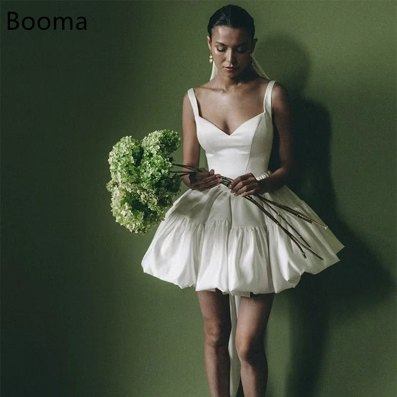 

Booma A-Line Simple Mini Wedding Dresses Spaghetti Straps V-Neck Brides Prom Gown Dreess Customize 2025