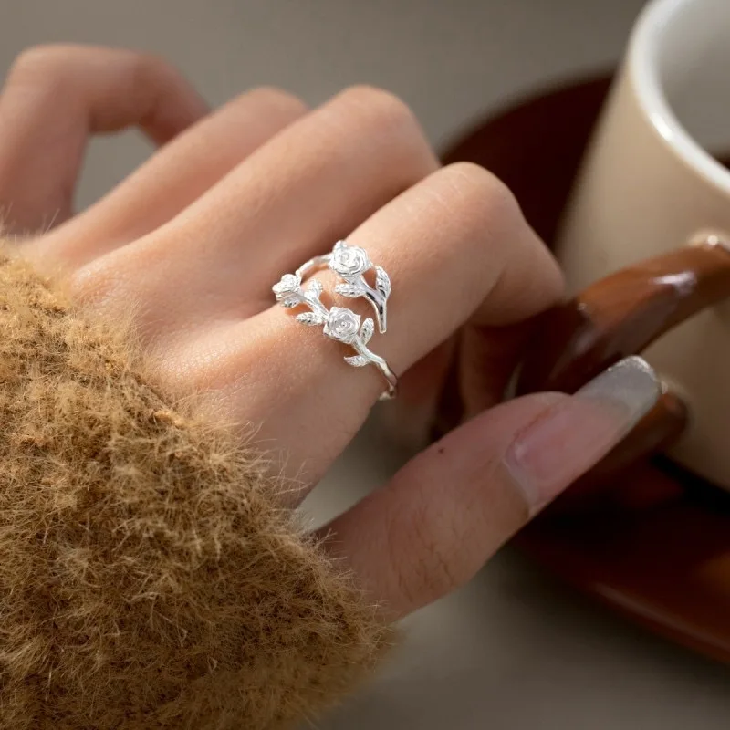 BF CLUB 925 Sterling Rings for Women Simple Geometric Handmade Irregular Retro Ring Rose New Fashion Allergy For Birthday Gift