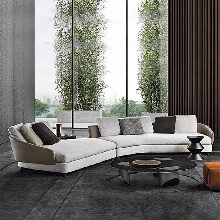 Minimalist curved fabric living room large villa large apartment special-shaped