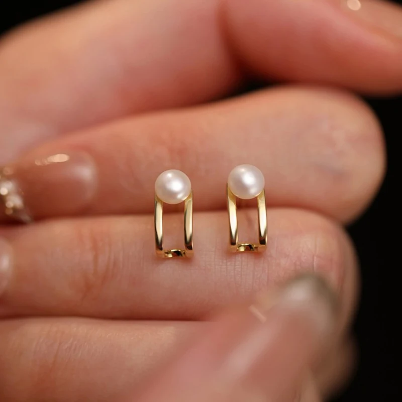 ENSHIR Geometry Lines Pearl Stud Earrings For Women French Temperament Simple Jewelry Gifts Wholesale
