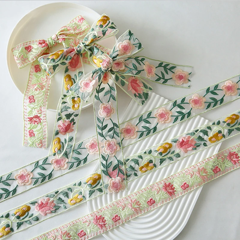 1Yard Flower Embroidery Lace Ribbon For Handmade Hanfu Garment Decor Sewing Fabric Craft Supplies DIY Sewing Accessories