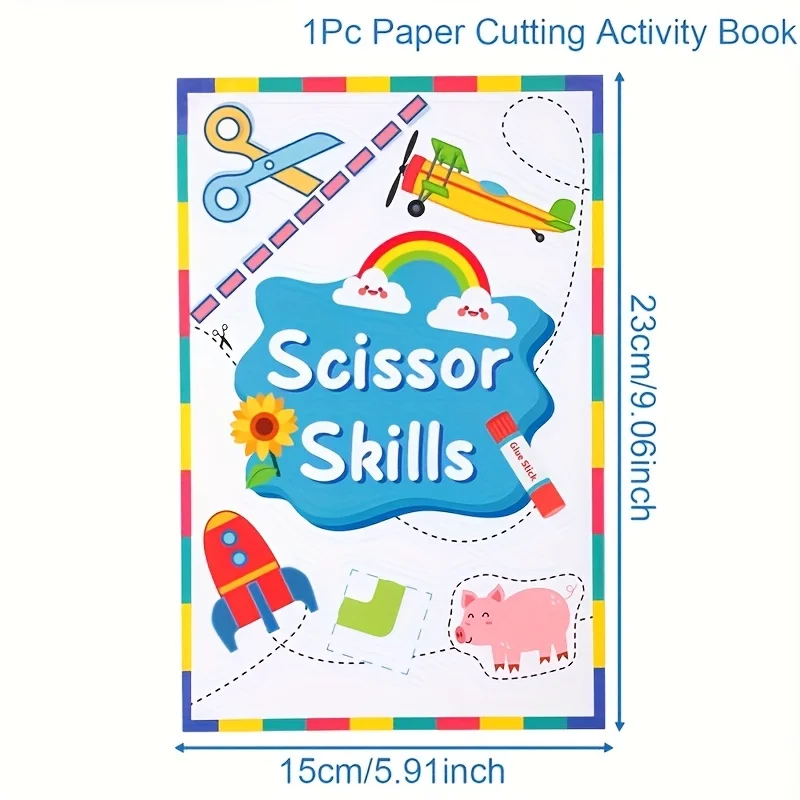 

Scissor Skills Activity Book - Interactive Paper Cutting Practice with Airplanes, Rainbows & Animals | DIY Art Projects