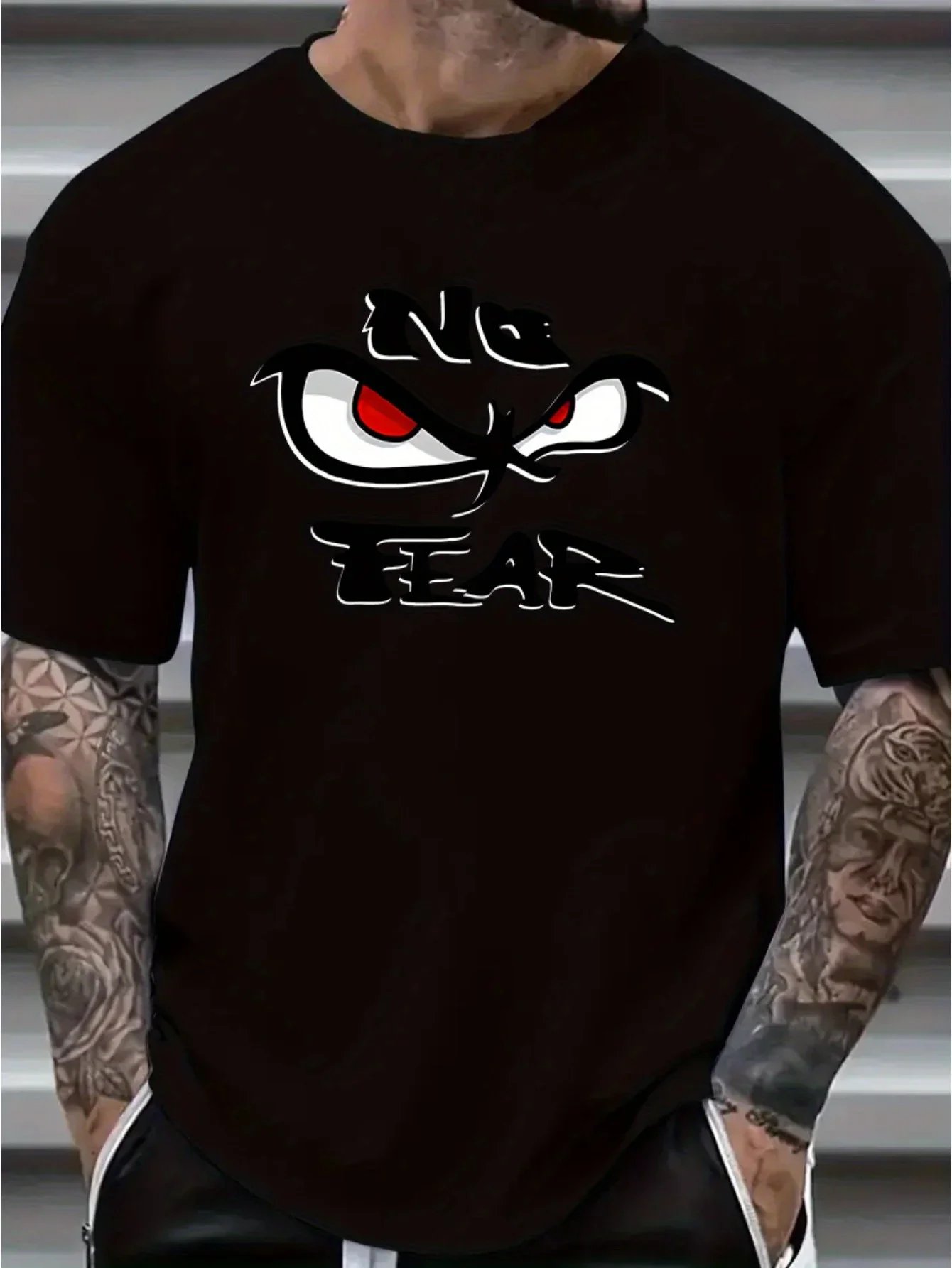 2026 Plus Size Men's Fun Eye Expression Print Short Sleeve Crew Neck Casual Fashion T-Shirt for Street Style