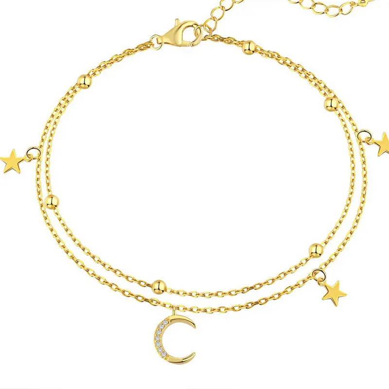 

18K gold double-layer anklet women's AU750 diamond-set temperament versatile and gentle