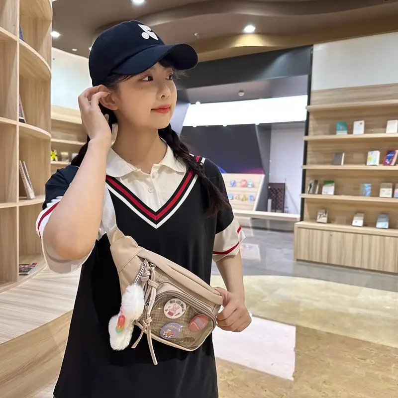 Borsa da petto coreana Sle Bangle Bae Borsa da donna Spor Girl Borsa a tracolla Borsa da vita per il tempo libero per studenti Materiale in nylon morbido con cerniera Cl...