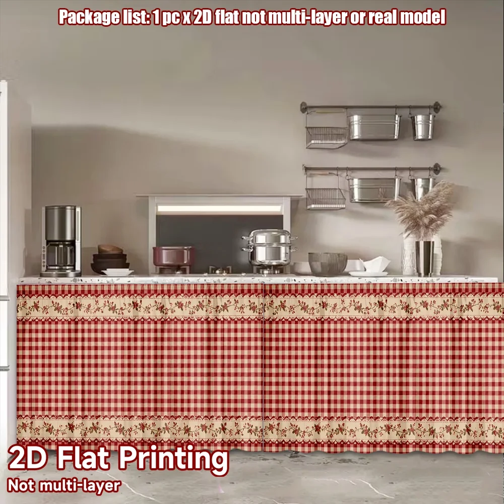 2D flat 1pc European style cabinet curtains Christmas Red Floral Plaid Digital printing Romantic curtains that create a romantic