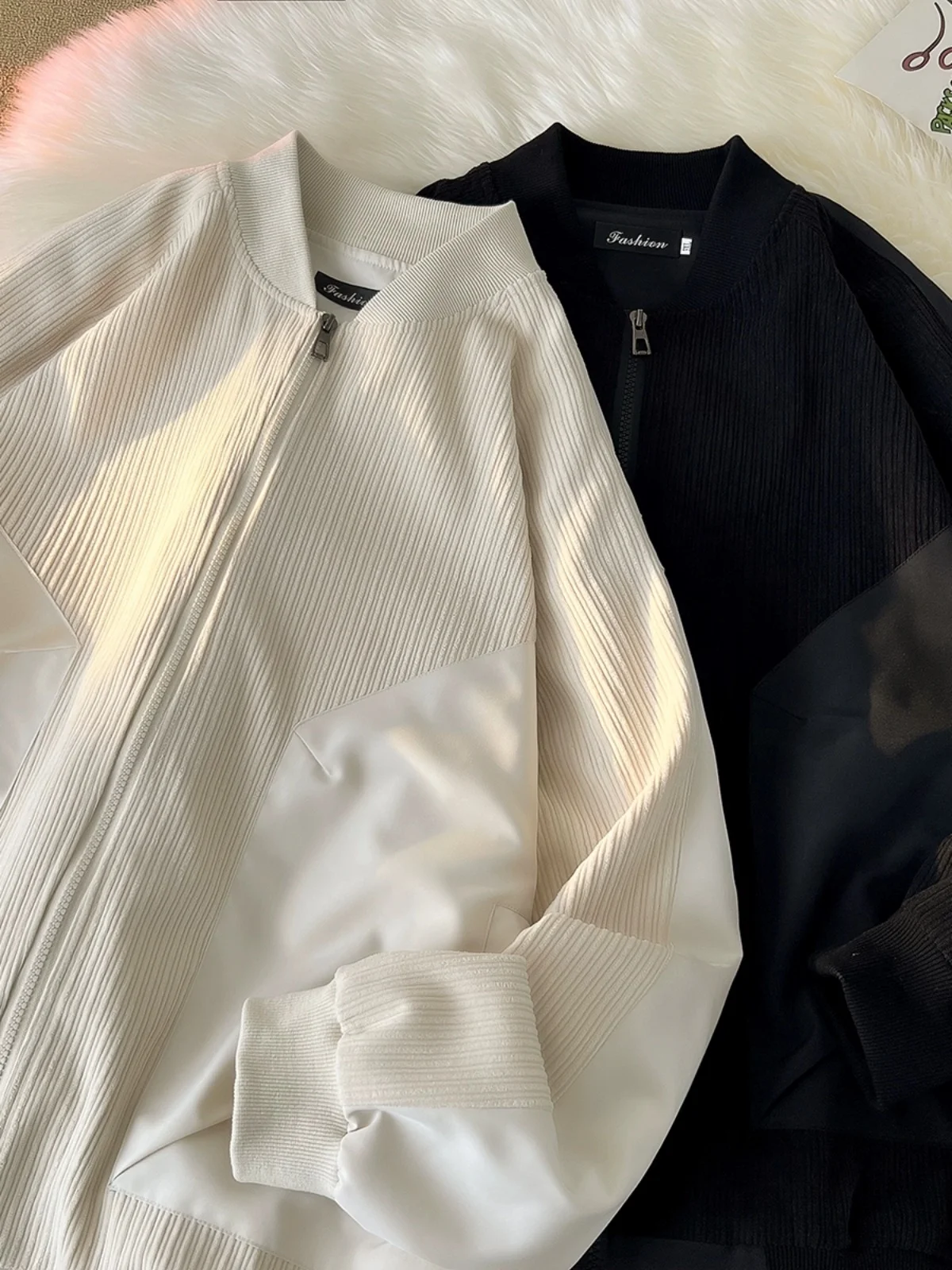 

American Sle Oversize Baseball Jaet Men's Autumn Trendy High Street Pilot Coat Loose Fit Zipper Decorated Anti-Wrinkle