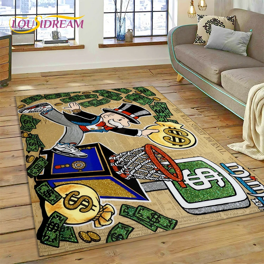 Game Dollar Monopoly Cartoon Geldtapijt Tapijt voor Woonkamer Slaapkamer Home Decor, Vloermat Antislip Decoratie voor Bank Deurmat