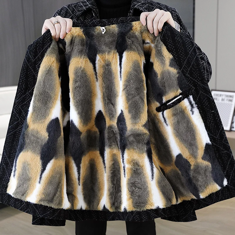 2024 herbst Winter männer Verdicken Plüsch Windjacke Parkas Streetwear Mid-Länge Warme Fleece Jacken Abnehmbare Pelz Kragen Mäntel