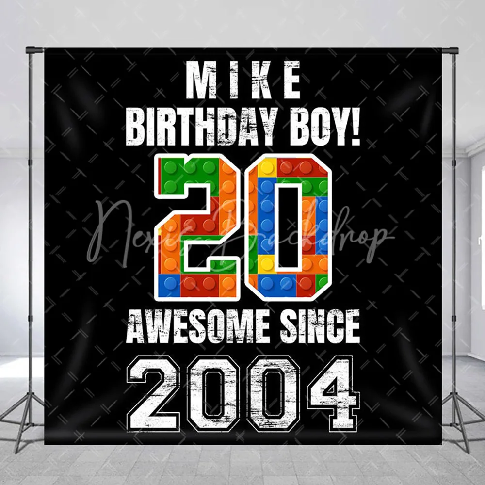 

Personalized Name Black 20th Birthday Party Backdrop for Men, Shiny Photography Background Photo Booth Studio Props