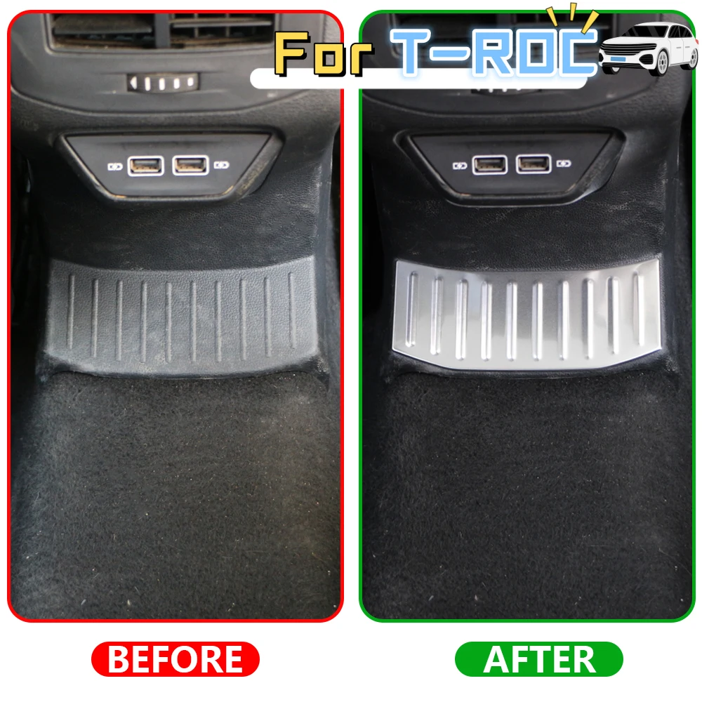 Steel Rear Middle Anti-kick Scuff Plate Stickers Cover for Volkswagen T-Roc TROC 2017 2018-2021 2022 Trim Interior Accessories