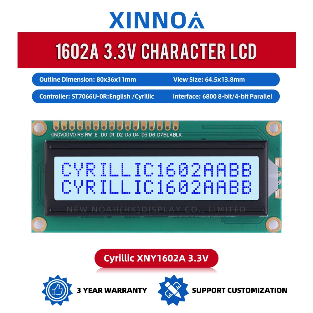 

Cyrillic Gray Film Blue Letters 1602A 3.3V Character LCD Module Display Screen 1602 80*36*11MM LCD1602A ST7066U COB LCD Module
