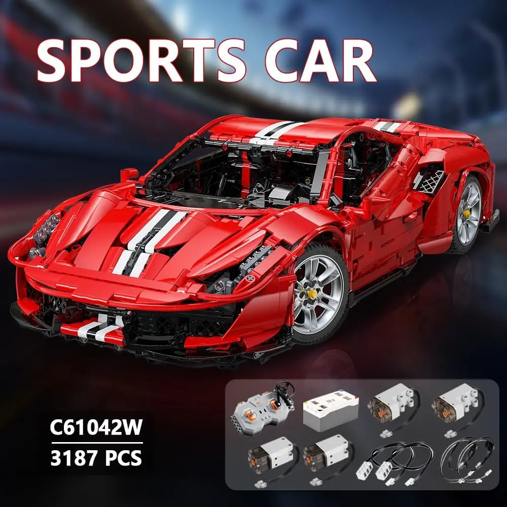 CaDA Master C61042W Super Car Building Kit, MOC Remote Control Car, 1:8 RC Collectible Scale Model Technique Car Blocks Set for
