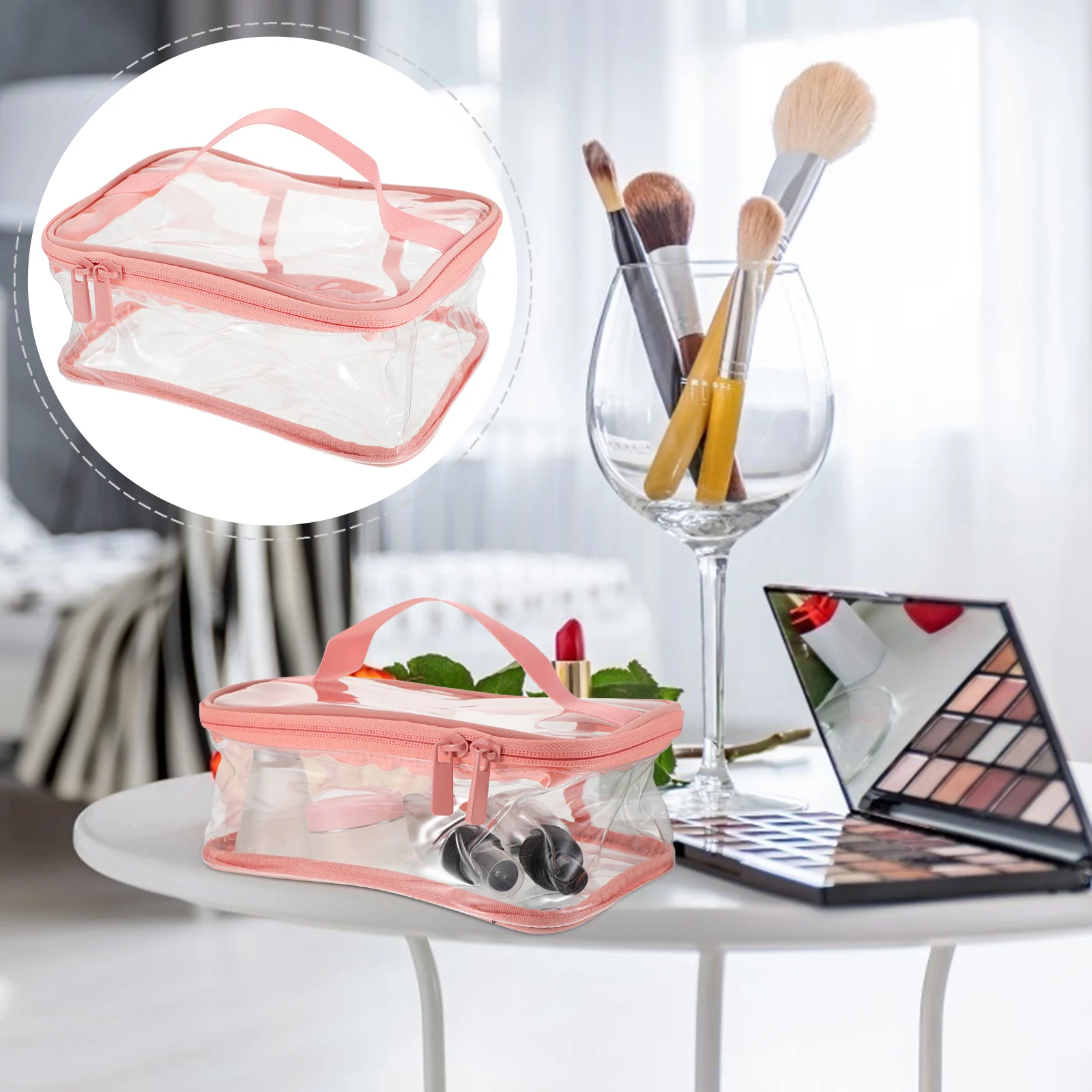 

Waterproof Travel Toiletry Bag PVC Container Pink Large Capacity Storage Pouch For Makeup Brush HOLDER