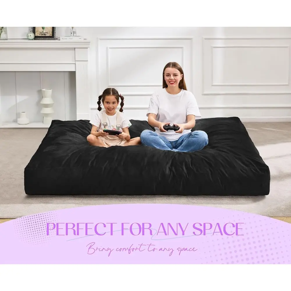 سرير كرسي بين باج بحجم للبالغين، مملوء بالرغوة عالي الكثافة، أريكة قابلة للتحويل لمساحات المعيشة وغرف النوم (أسود، مقاس كامل #4