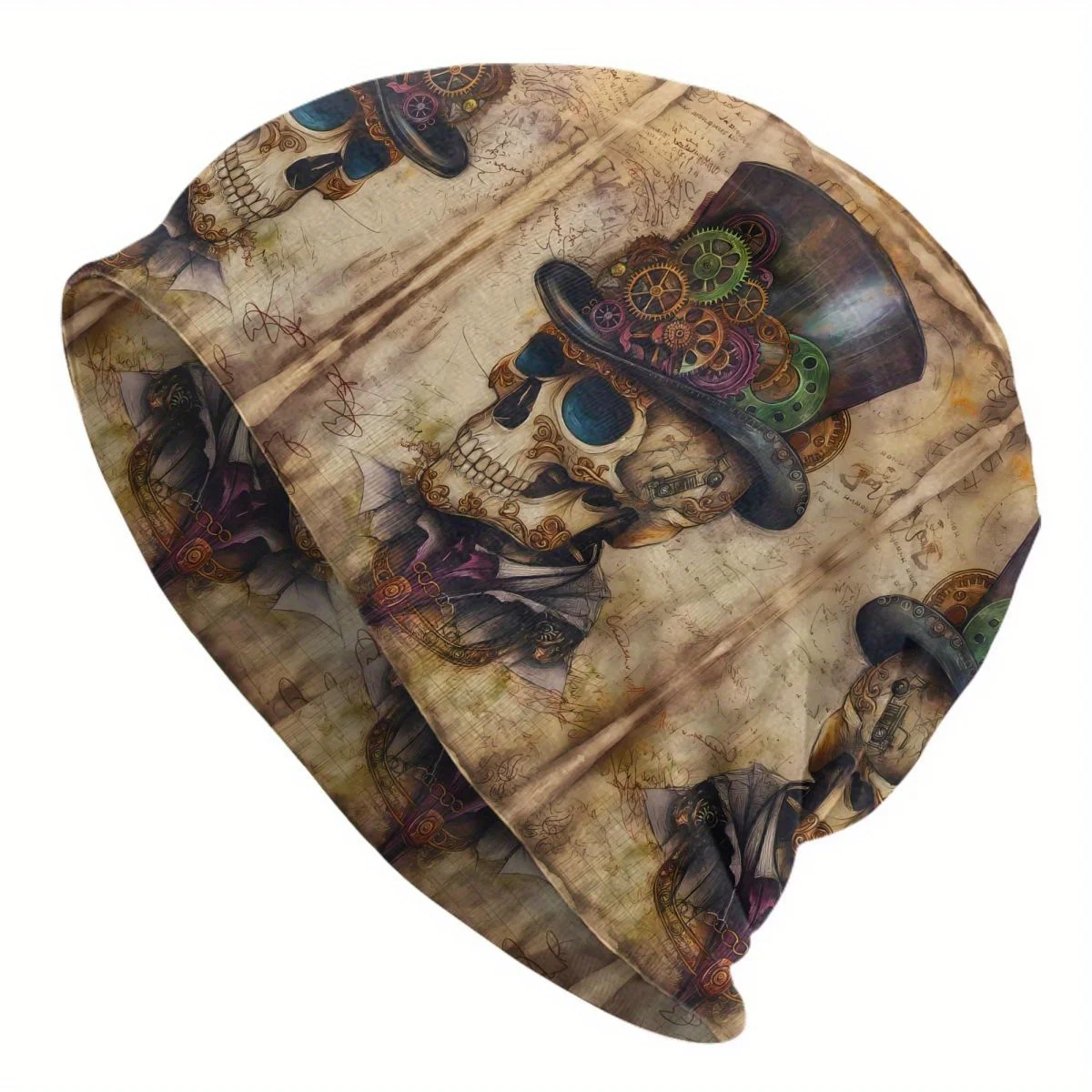 

Мужская шапка-бини с черепом, череп в стиле стимпанк с шестернями, винтажный дизайн карты, эластичные тонкие шапочки Skullies для Хэллоуина