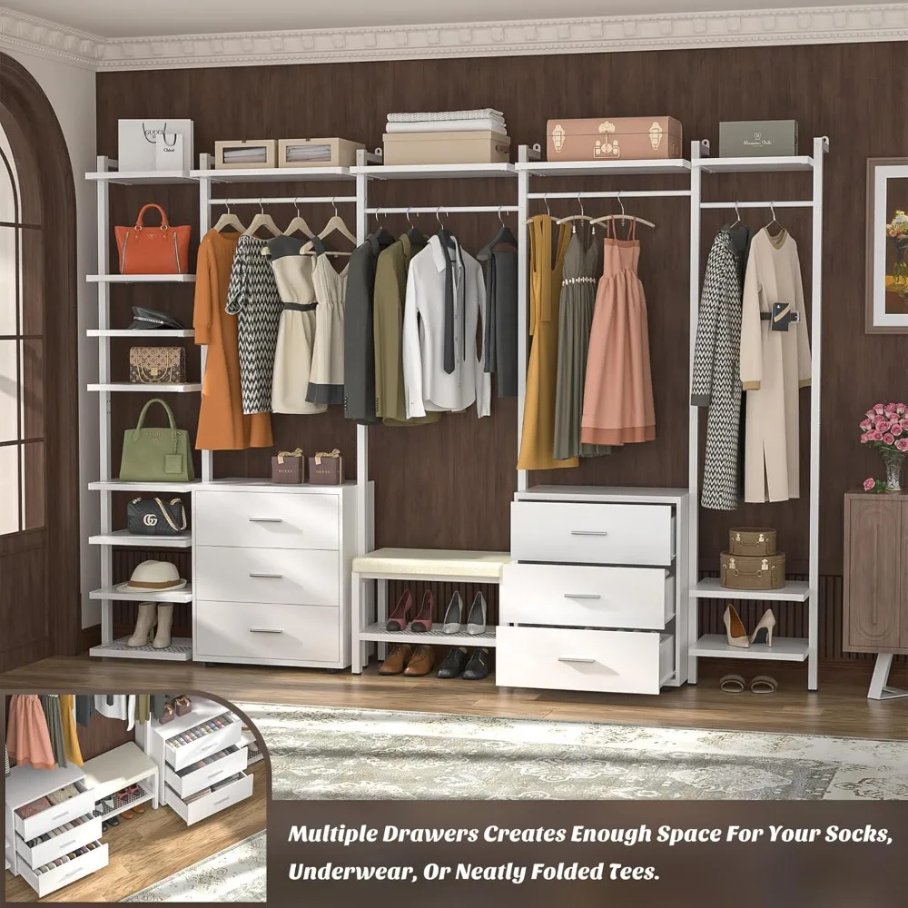 Closet Organizer Systems with 6-Drawers, Wood Closet Organizer with Storage for Walk In Closets