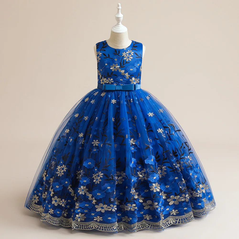 Girls Party Dress 3 Colors 120cm-170cm Christmas Dress Kids Birthday Wedding Embroidery Ball Gown Piano Costumes Princess