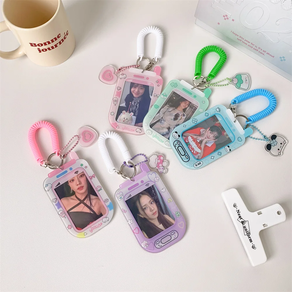 INS Style Kawaii Japanese Mini Mobie Phone Shape Card Holder for 3inch Photo Cute Work ID Card Protector for Girls Idol Card