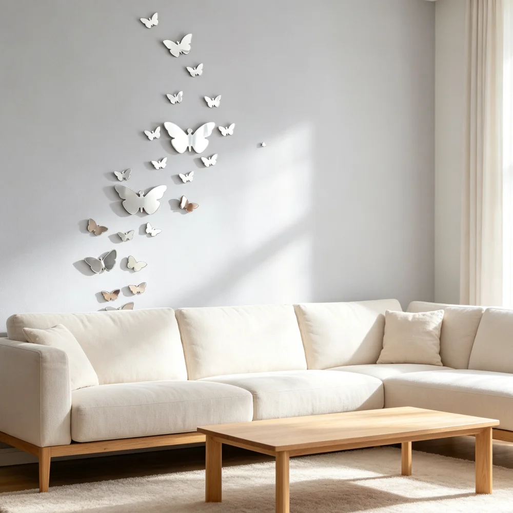 3D Mirror Acrylic Butterfly Wall Decals, Silver DIY Splicable Butterfly Wall Stickers, Stereoscopic Art Ornament for Home & Kids Room Interior Decor, 25 Count(2 Large,3 Medium,20 Small)