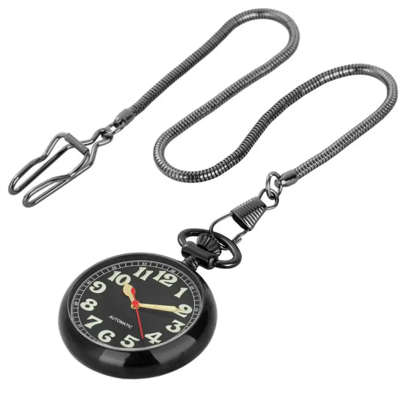 Schwarze Schlangen kette glatte offene automatische Uhr für Männer Selbst aufzug Uhr arabische Zahlen mechanische Taschenuhr Fob Uhr