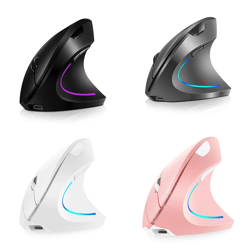 2.4G Rechargeable Wireless Vertical Mouse Upright Ergonomic Mouse 3 Adjustable DPI Levels RGB Flowing Light Plug N Play Mouse