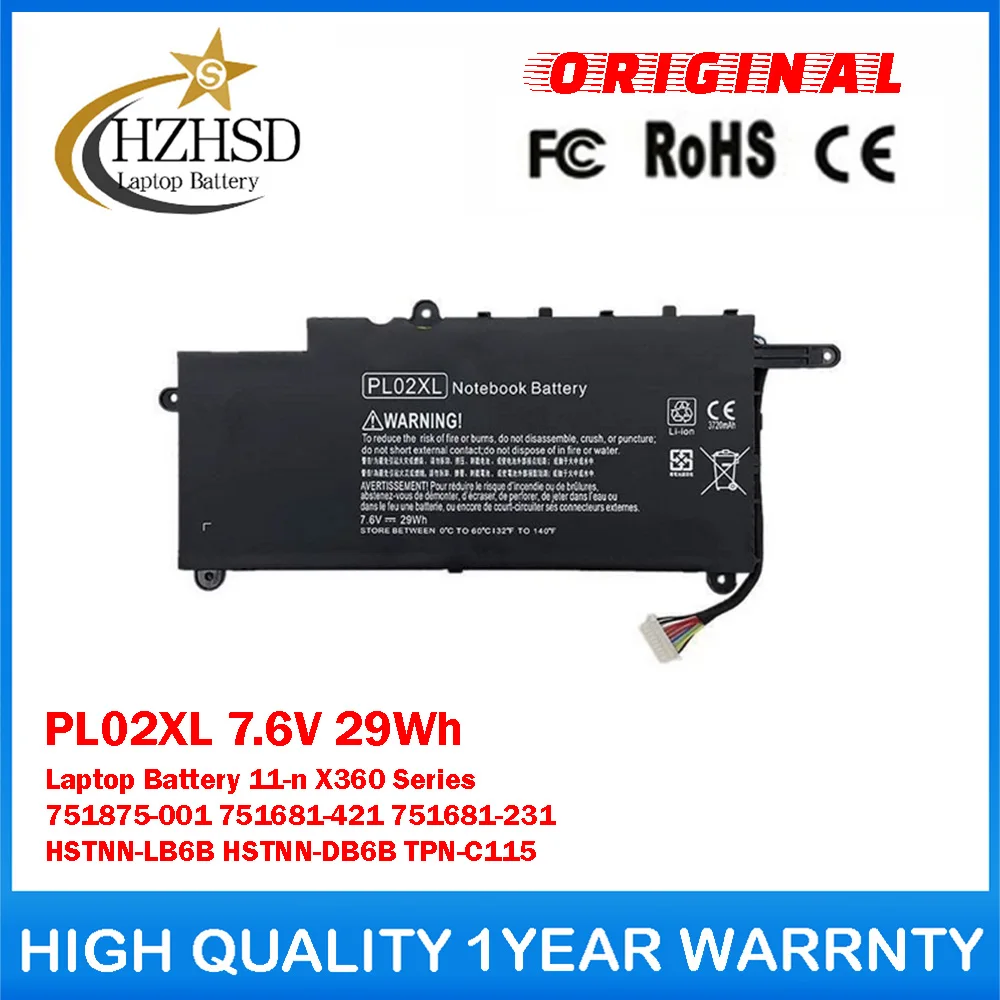 Batería original para ordenador portátil PL02XL 7,6 V 29Wh para HP Pavilion 11-n000snx X360 751875-001 751681-421 751681-231 HSTNN-LB6B