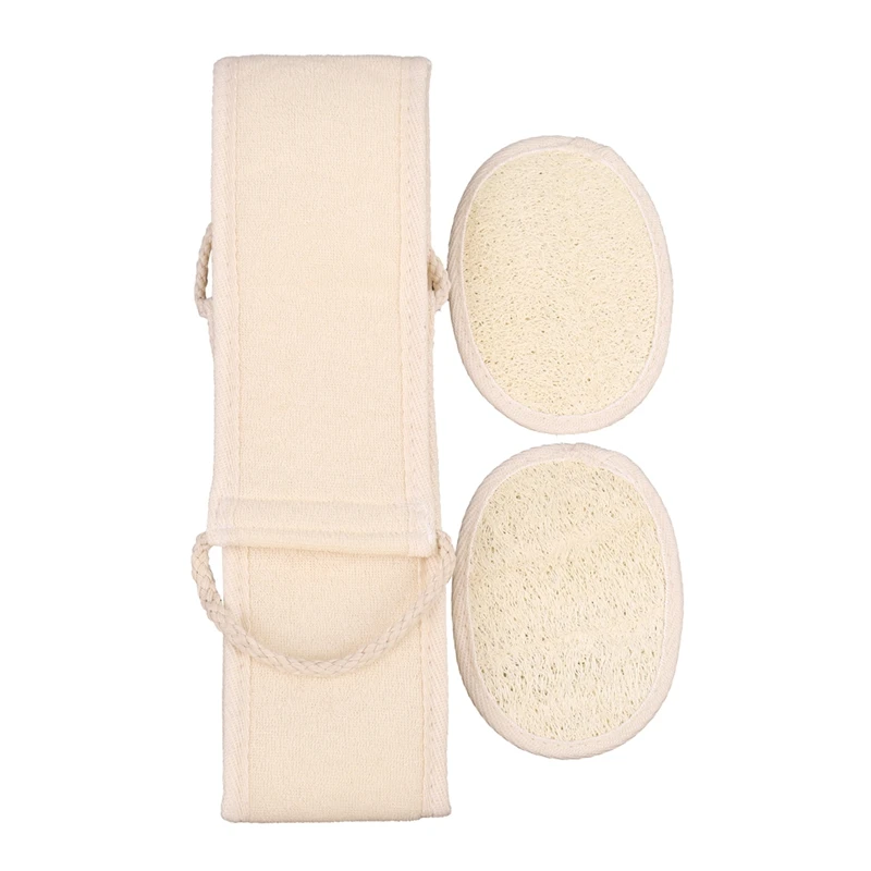 Loofah Exfoliating Back Scrubber For Shower, Double Side Scrubbing Strap, Body Bath Sponge With 100% Natural Luffa, Back Washer