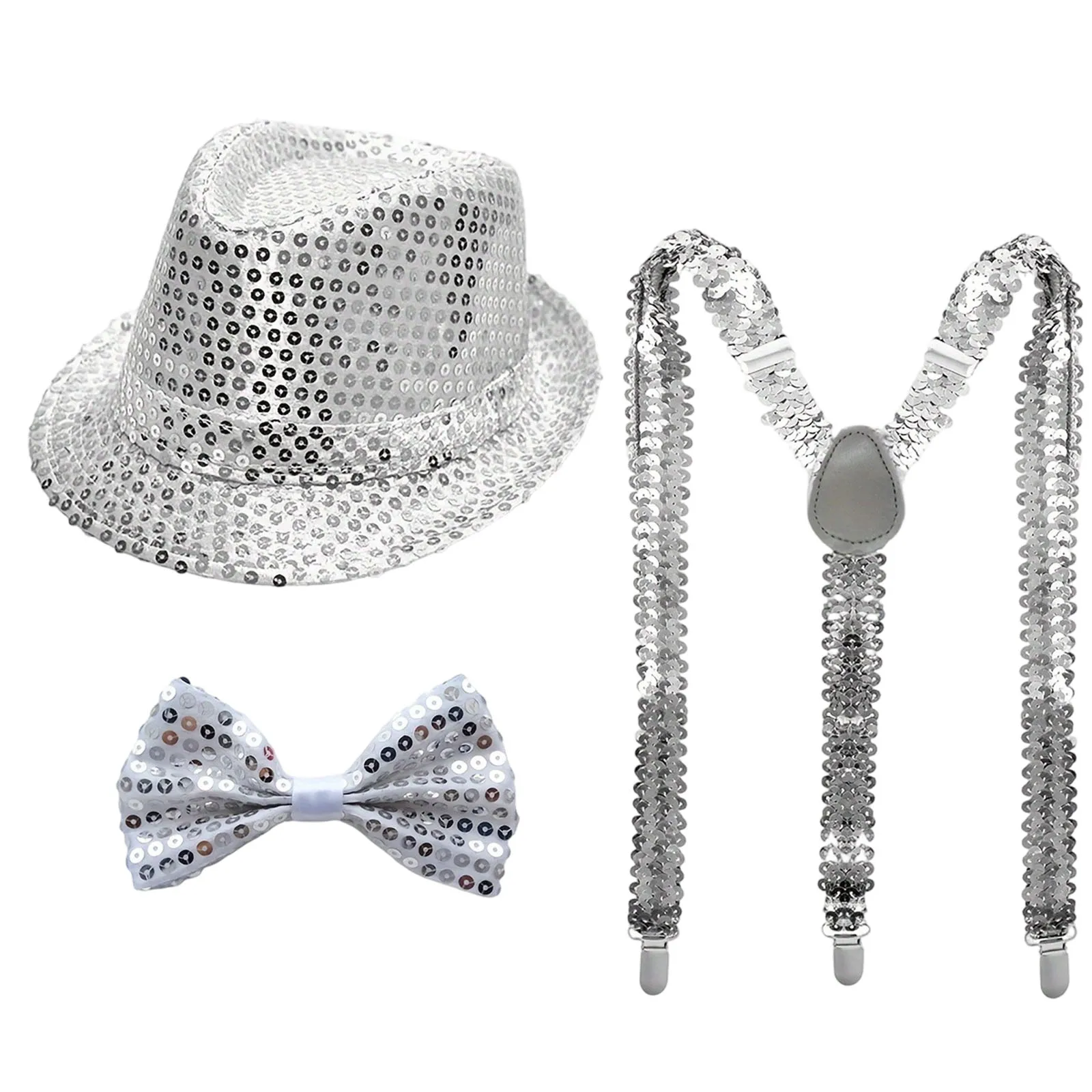 Performance Props Set with Sequined Hat Tie Gloves and Suspenders Party Wedding Boy Men Christmas Decor Carnival Ball Party Prop