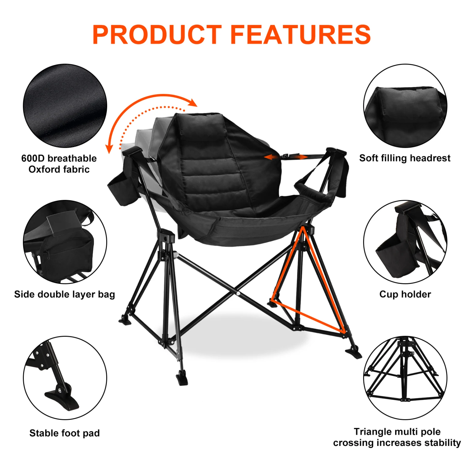 Hammock Camping Chair Folding 350 lbs Foldable Portable Rocking Chairs for Adults Outside Swinging Camp with Stand Lawn Garden H