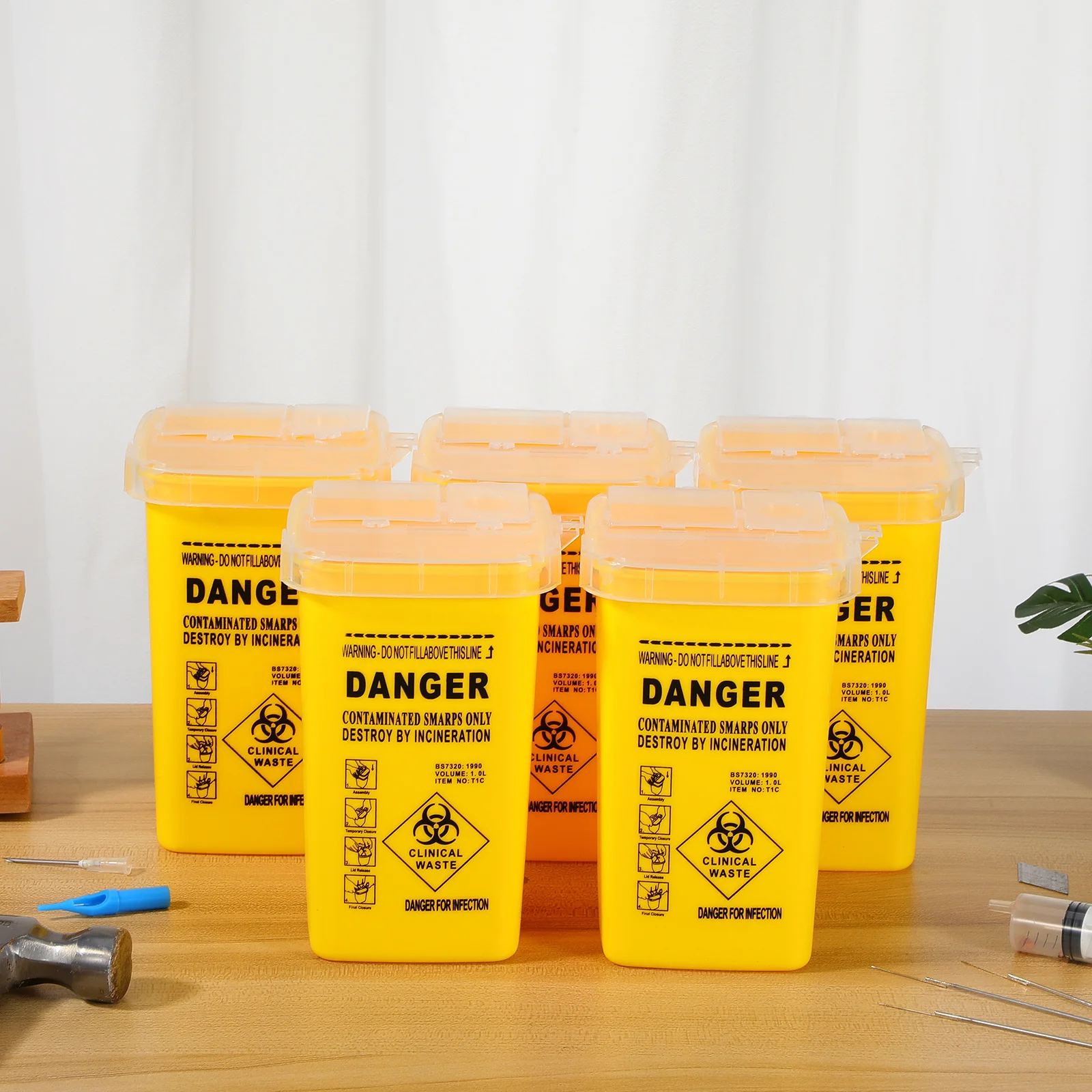 

5pcs Disposal Container Medical Waste Bin Salon Sharps Collection Needle Blade Storage Box Travel Portable Home Use