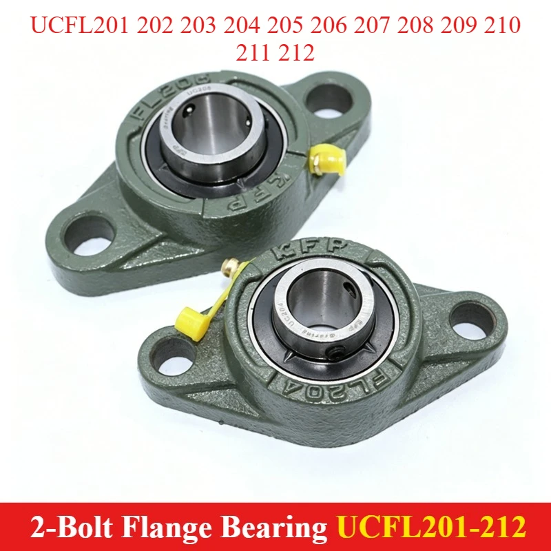 1/2PC UCFL Rodamiento de brida de 2 tornillos 202 203 204 205 206 207 208 -212, Soporte de rodamiento tipo almohada con montaje de diamante 12mm 15mm 17mm 20mm