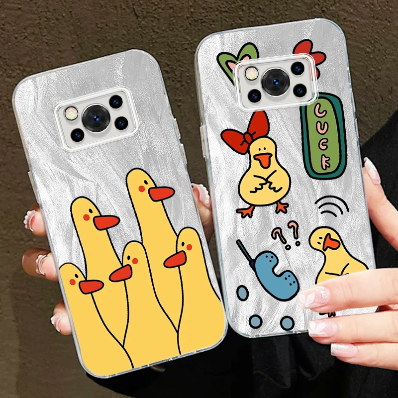 Duck Yellow Cute Cartoon For Xiaomi Poco C65 M6 M3 X6 X5 X3 Redmi 13C 12 12C 10C 10 9T 9A 9 Pro 5G Feather Yarn TPU Phone Case