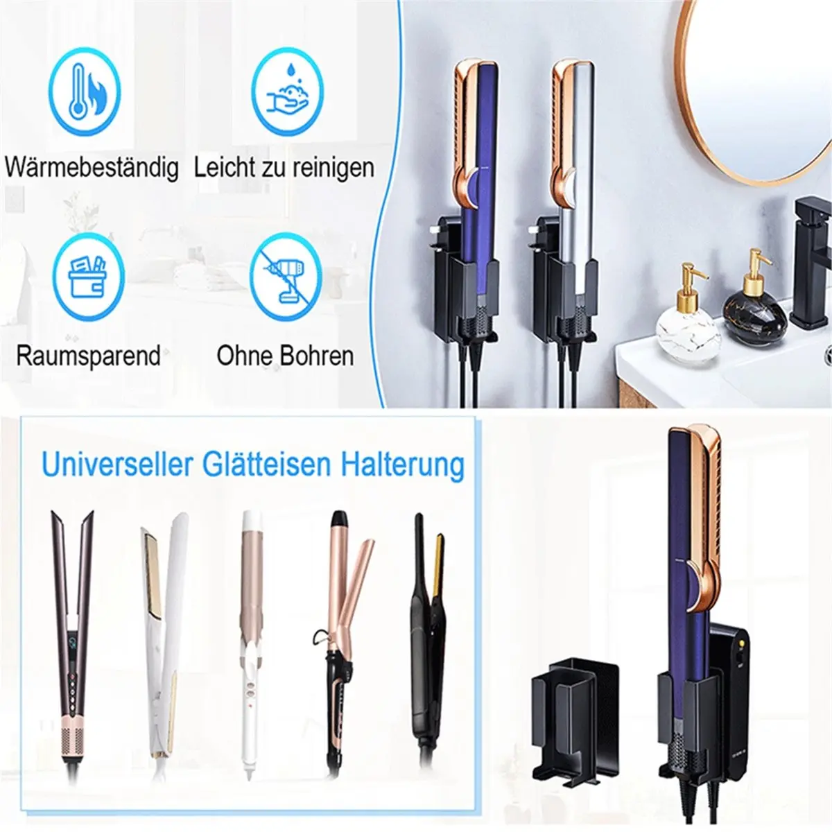 ABPP Hair Straightener Holder, Hair Dryer Holder, No Drilling Required,Blow Dryer Holder, Hair Dryer and Straightener Holde
