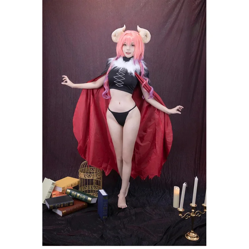 Anime Maidragon Cosplay Miss Kobayashis Drachen mädchen Kostüme Ilulu Uniformen Top Hosen Umhang Perücke Kopfschmuck Frauen Bikini Full Set