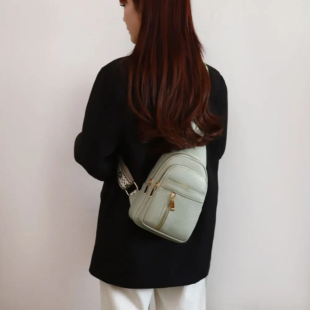 Casual PU Leather Bohemian Chest Bag Solid Color Vintage Crossbody Backpack Zipper Waterproof Women's Handbag Camping