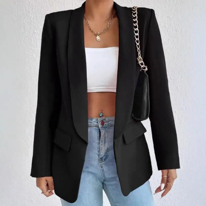 

Long Sved Women's Collar Small Suit Jacket Intellectual Style Long Sleeve Polyester Fiber Formal Wear for Ladies