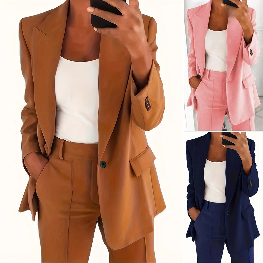 

Women OL Blazer Spring Autumn Female One Button Long Sleeve Solid Slim Workwear Business Blazer Coats