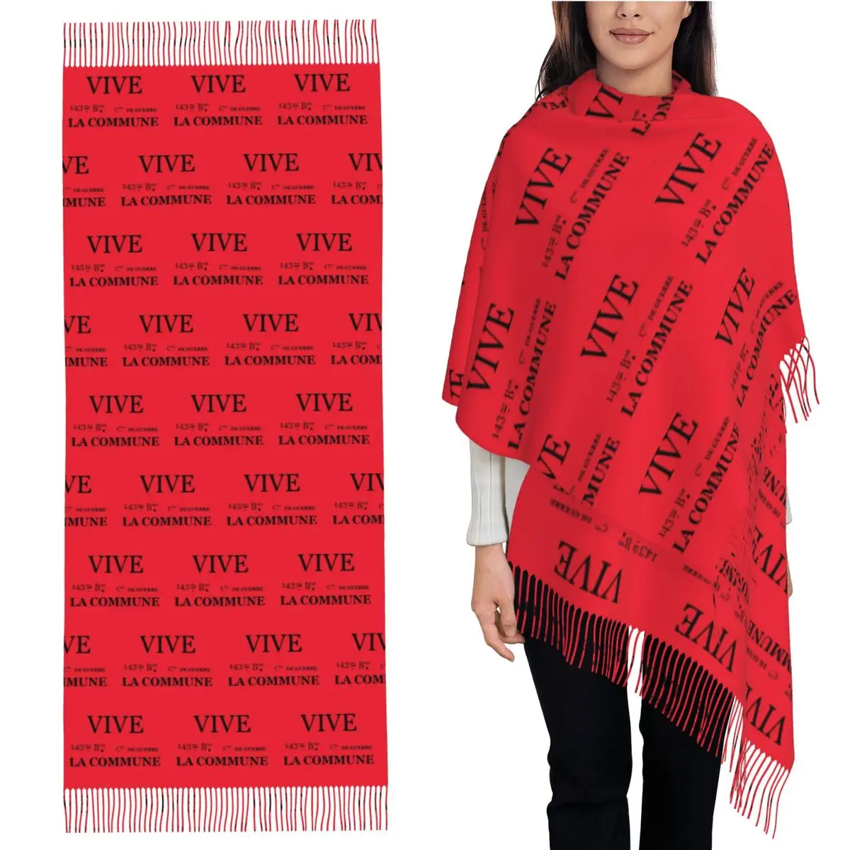 

"Vive La Commune" Flag Of The 143rd Battalion Scarf Tassel Scarves Women Soft Warm Shawls and Wraps Large Fall Winter Shawl Wrap